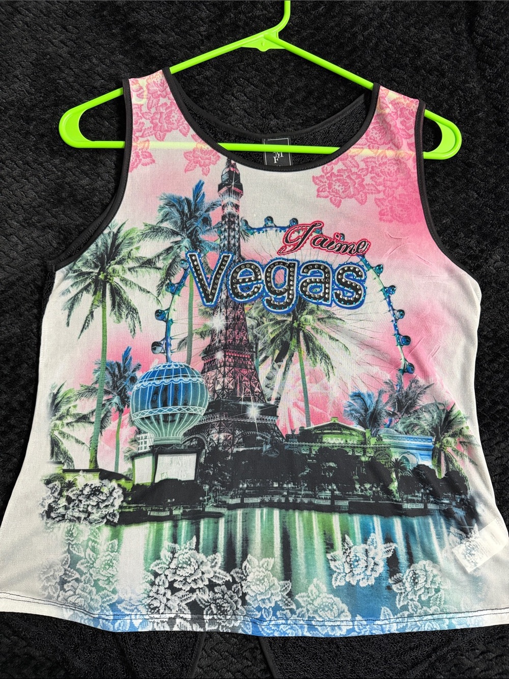 Vegas Graphic Lace-Back Tank Top - Pink/Blue/Black - Picture 4 of 4